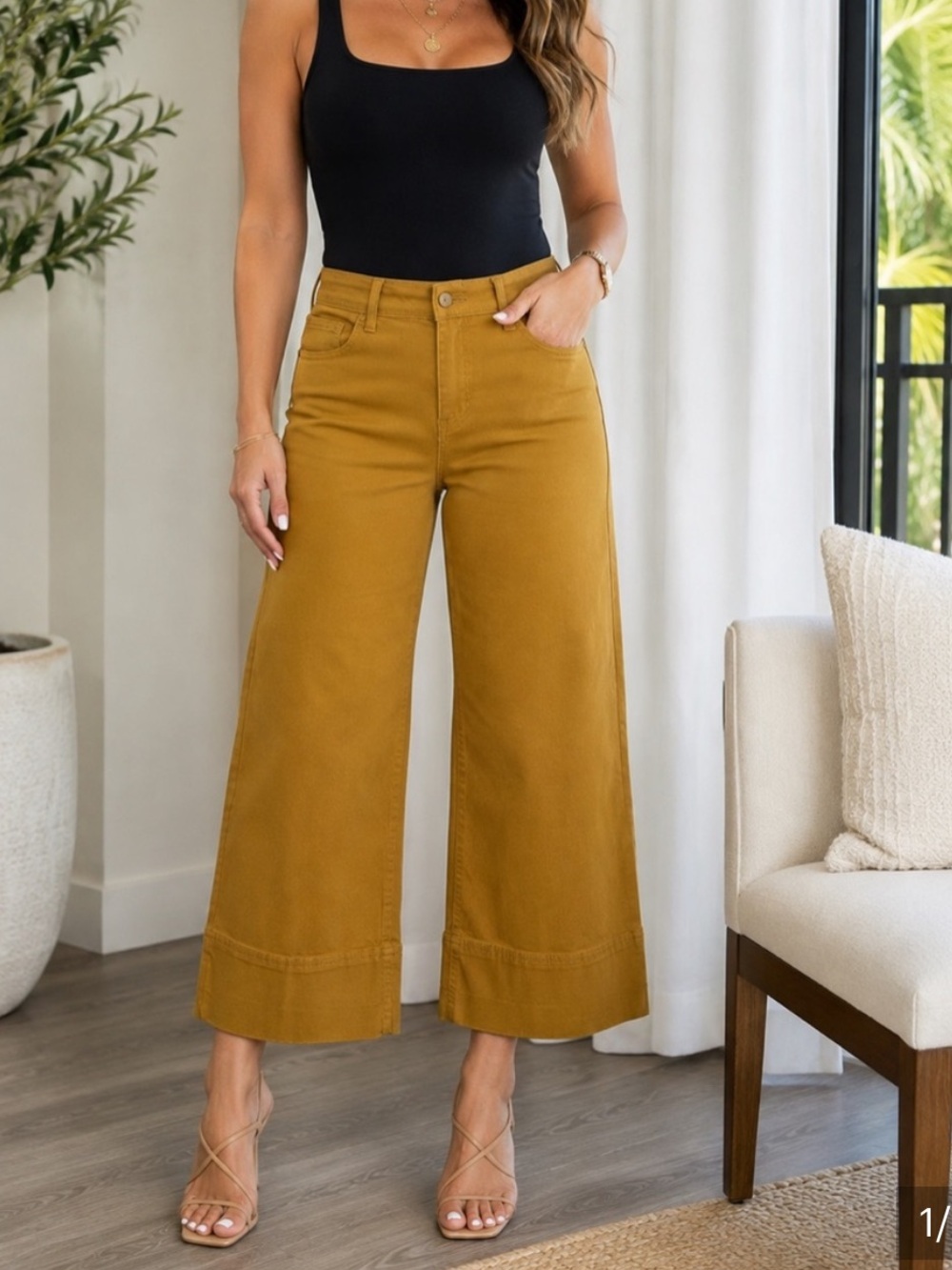 Mustard Yellow Wide Leg Cropped Jeans